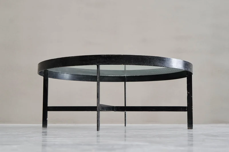 Janni van Pelt Coffee Table in Patinated Metal and Glass The Netherlands 1950s