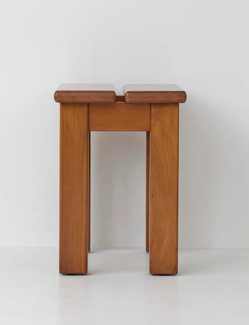French stool in solid Elm wood by Maison Regain C. 1980