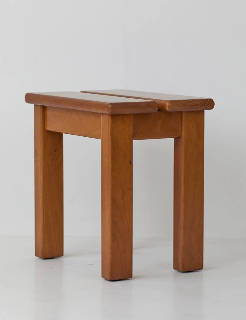 French stool in solid Elm wood by Maison Regain C. 1980