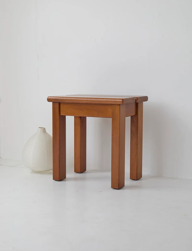 French stool in solid Elm wood by Maison Regain C. 1980
