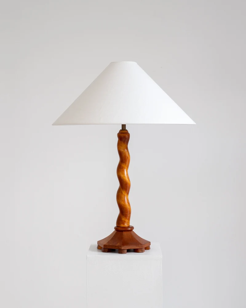 Vintage Hand-Carved Swedish Linen Table Lamp, 1943
