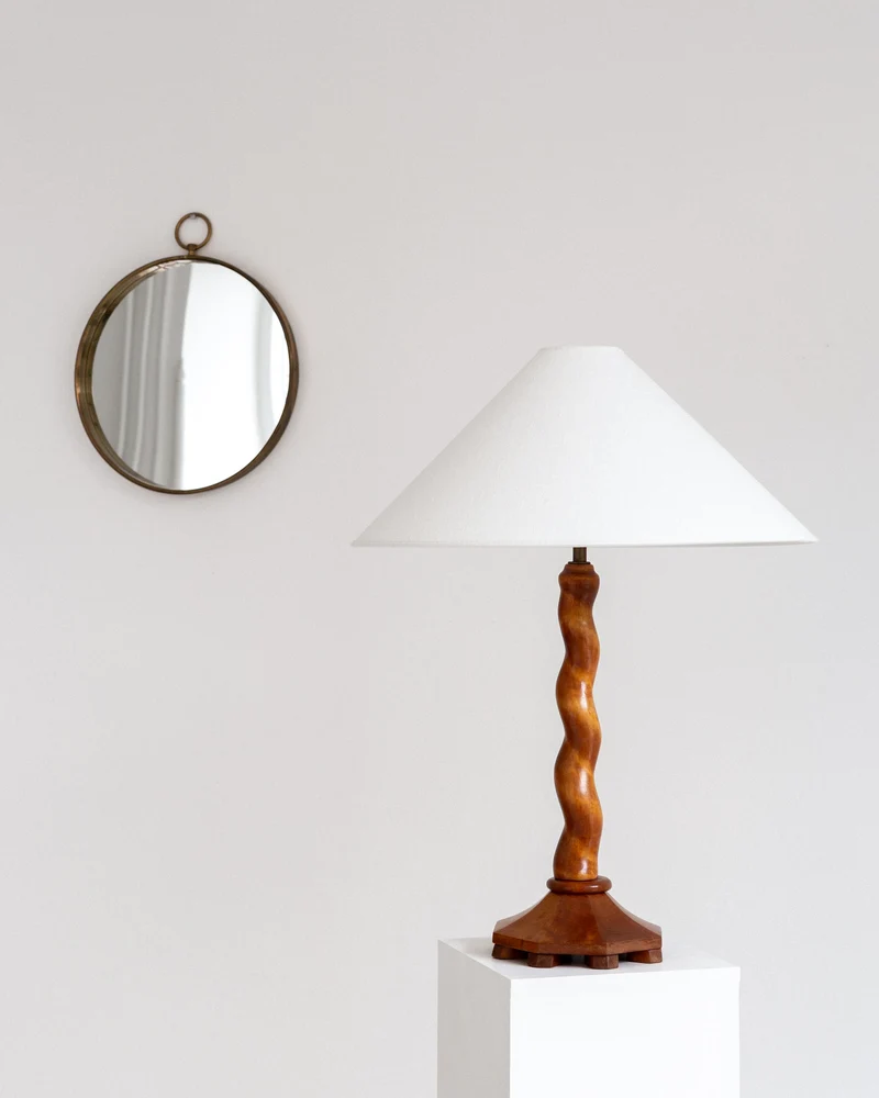 Vintage Hand-Carved Swedish Linen Table Lamp, 1943