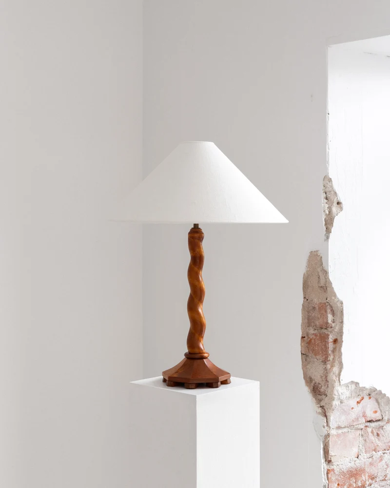 Vintage Hand-Carved Swedish Linen Table Lamp, 1943