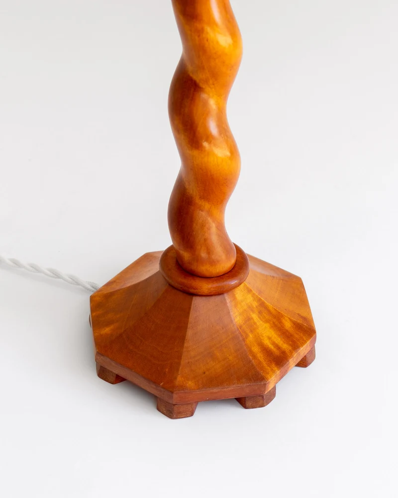 Vintage Hand-Carved Swedish Linen Table Lamp, 1943
