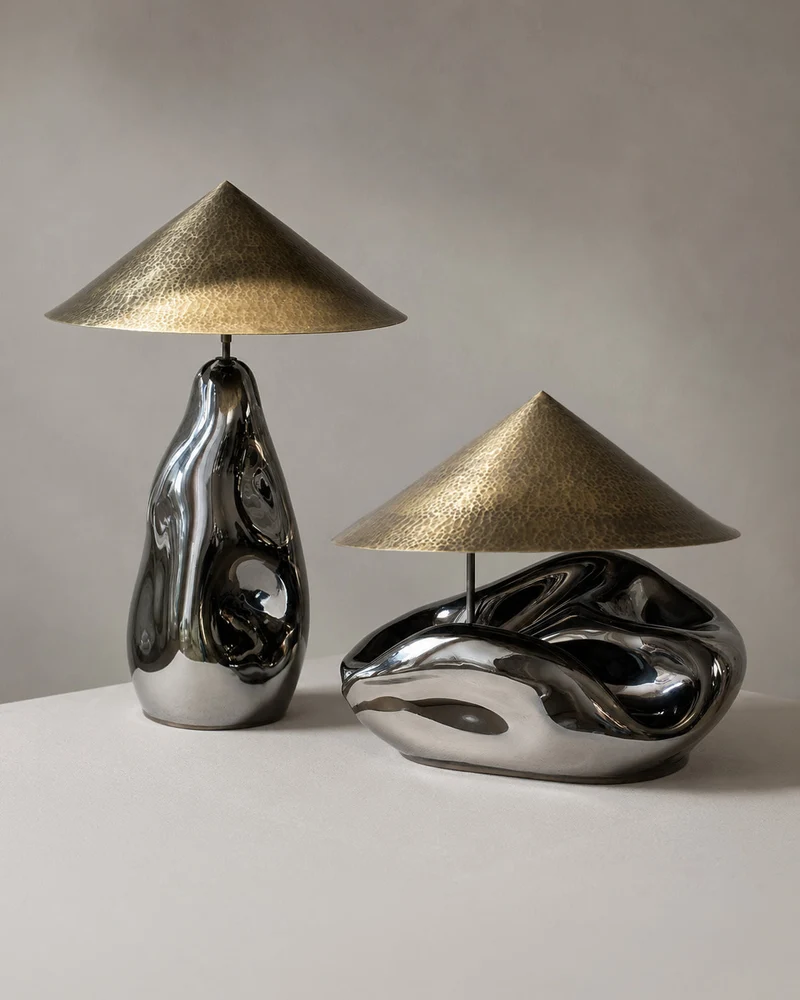 'Obsidian Lamp II' Brass Table Lamp