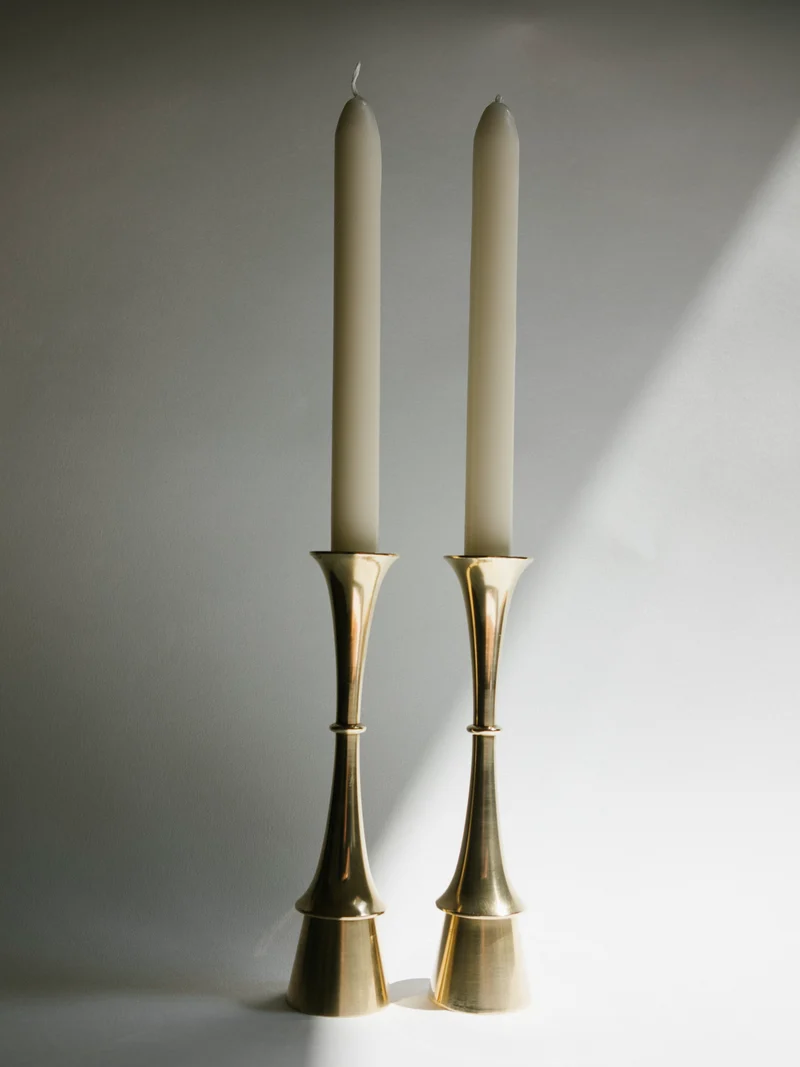 Pair of Fluid Form Danish Modern Solid Brass Candlesticks | c. 1960s
