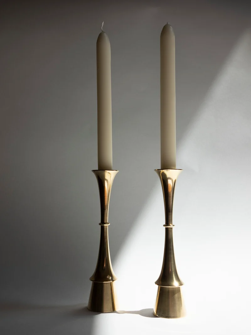 Pair of Fluid Form Danish Modern Solid Brass Candlesticks | c. 1960s