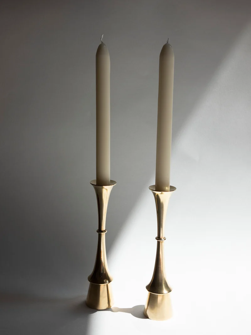 Pair of Fluid Form Danish Modern Solid Brass Candlesticks | c. 1960s
