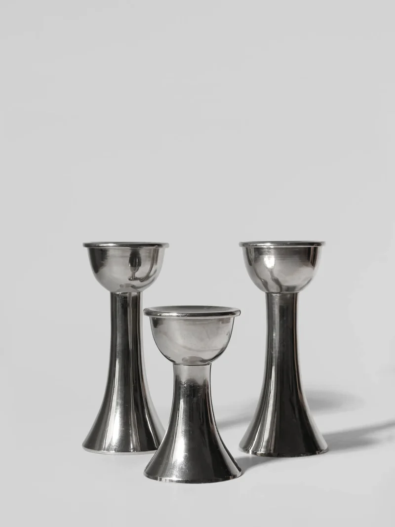 Mid-Century Silver Aluminum Candle Holders Set