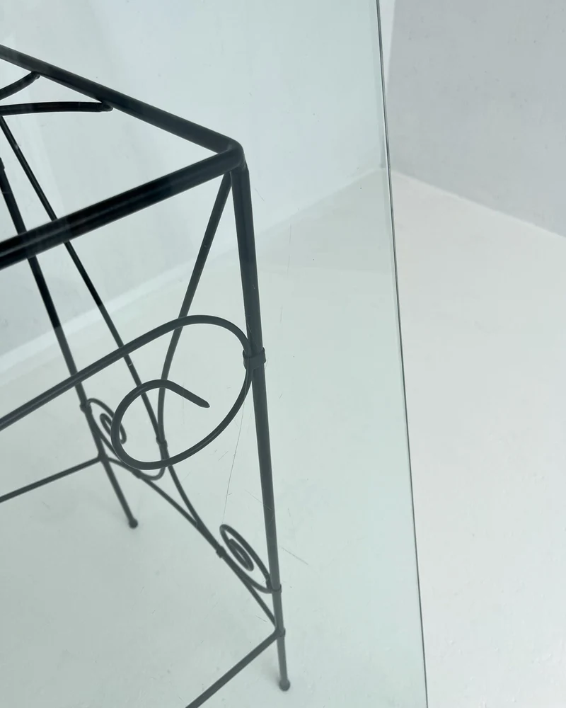 Vintage Wrought Iron Console Table With Glass Top