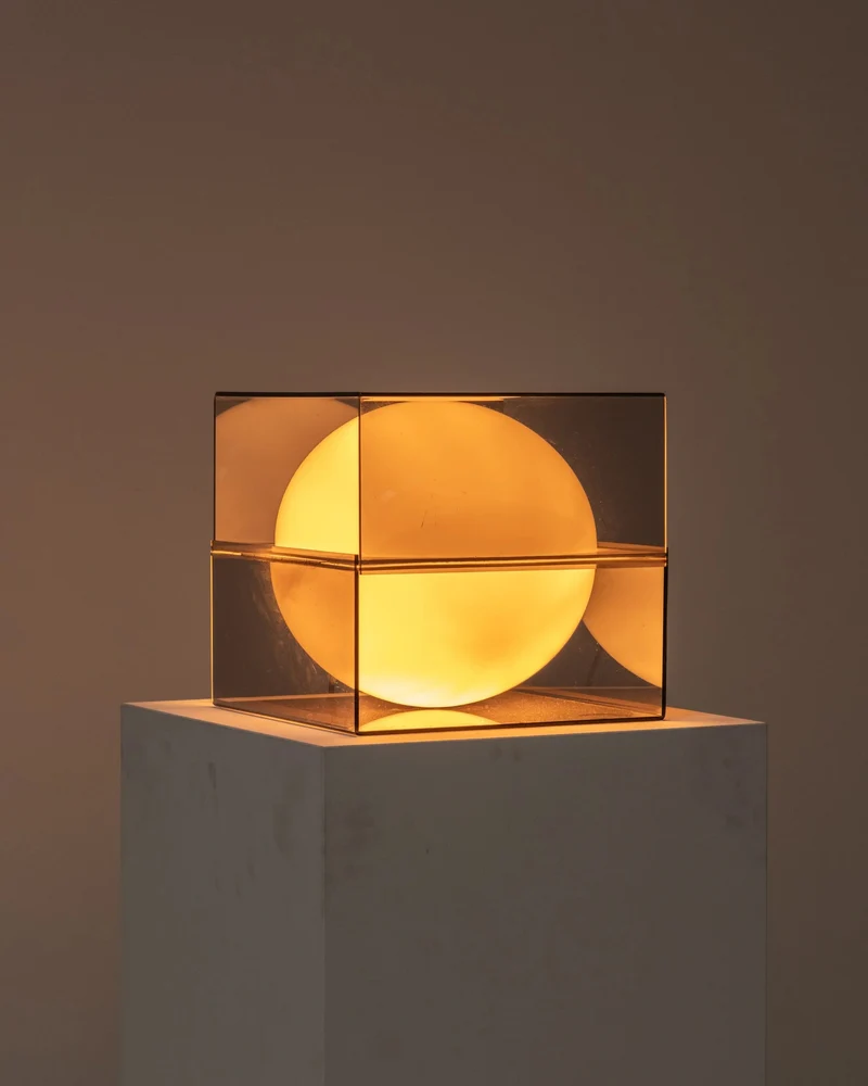 Vintage Kubic Glass Table Lamp, Italy 1970s
