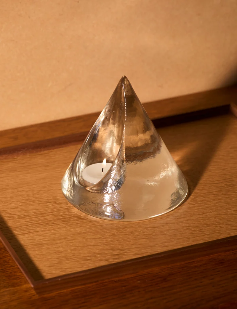 Clear glass pyramid candle holder in European glass