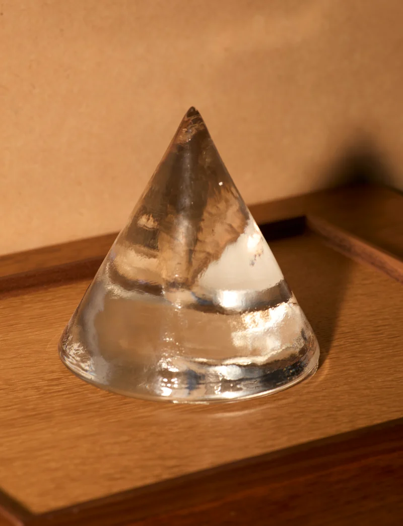 Clear glass pyramid candle holder in European glass