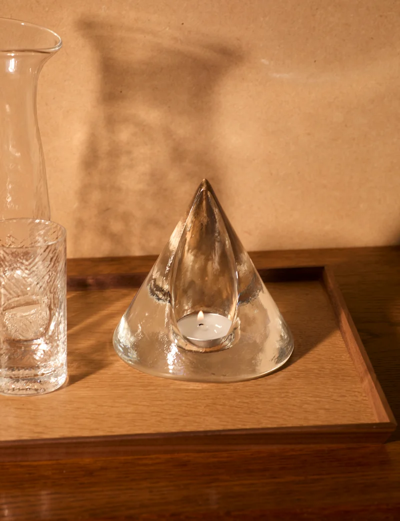 Clear glass pyramid candle holder in European glass