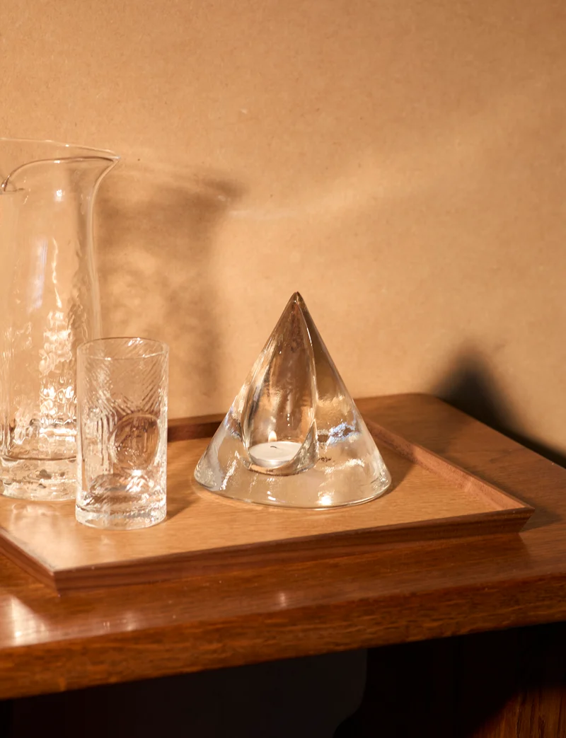 Clear glass pyramid candle holder in European glass