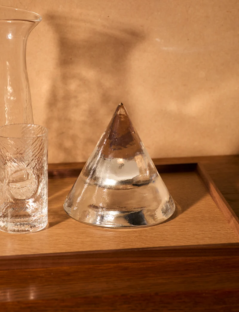 Clear glass pyramid candle holder in European glass