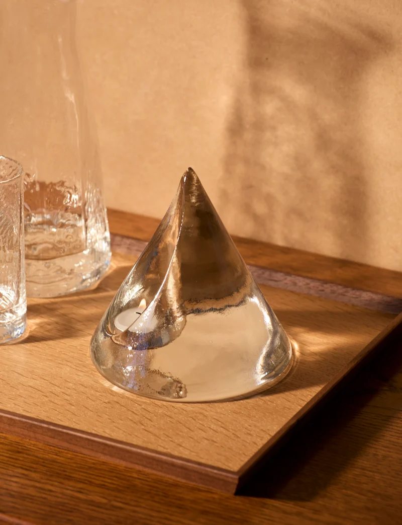 Clear glass pyramid candle holder in European glass