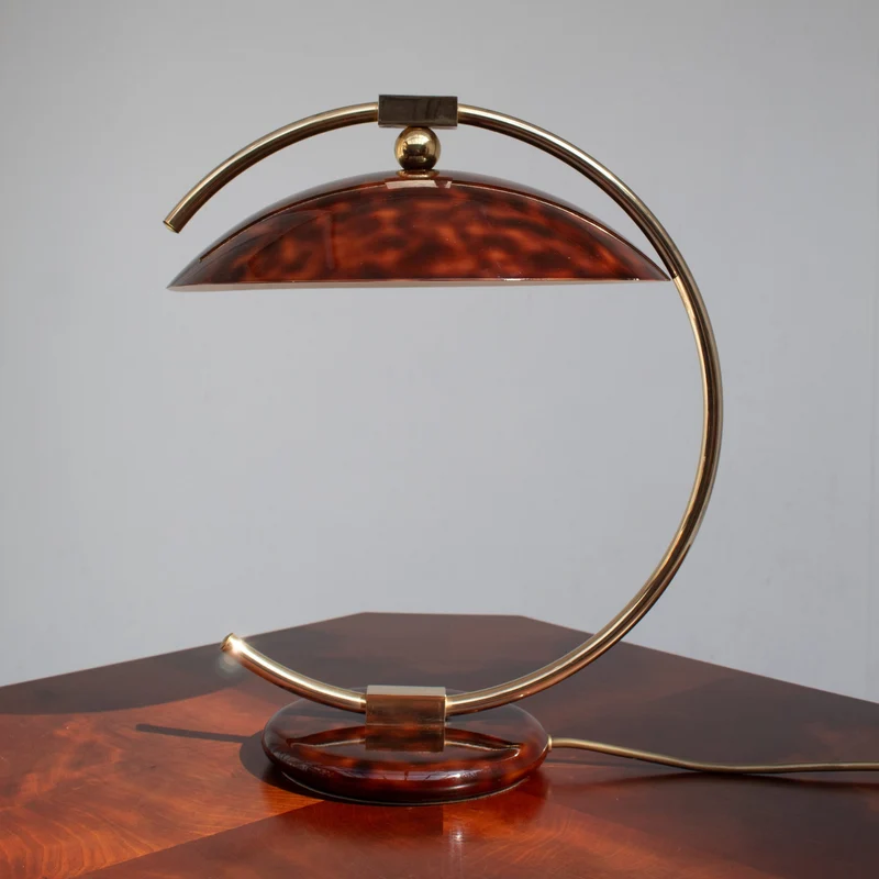 Vintage Tortoiseshell Table Lamp in Brass