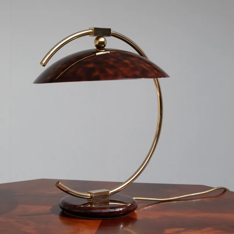 Vintage Tortoiseshell Table Lamp in Brass
