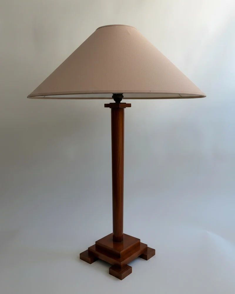 Vintage Art Deco Copper Column Table Lamp, Belgium, 1930s