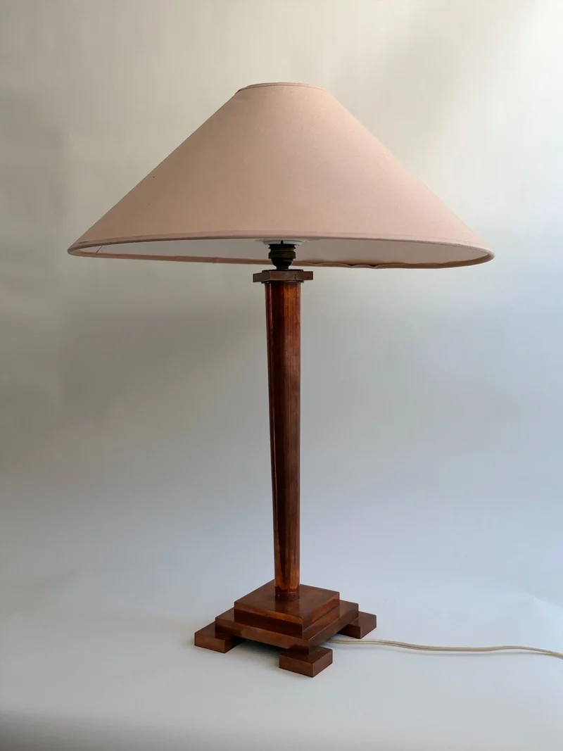 Vintage Art Deco Copper Column Table Lamp, Belgium, 1930s