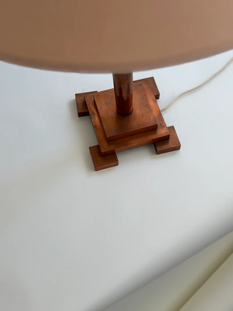 Vintage Art Deco Copper Column Table Lamp, Belgium, 1930s