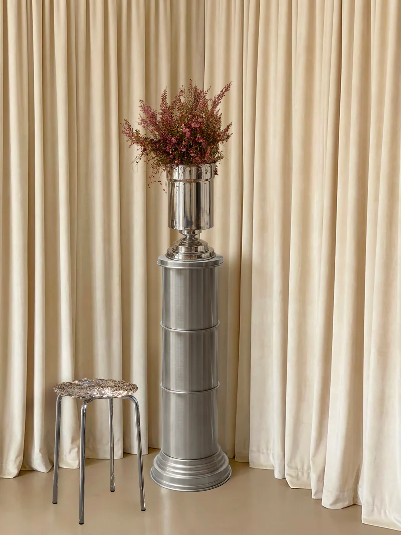 Art Deco End Tables in Metal - Brushed Aluminum Columns Collection