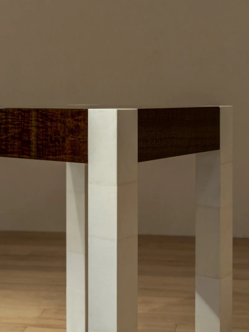 'Additions' Side Table Handcrafted in Wood Veneer & Parchment