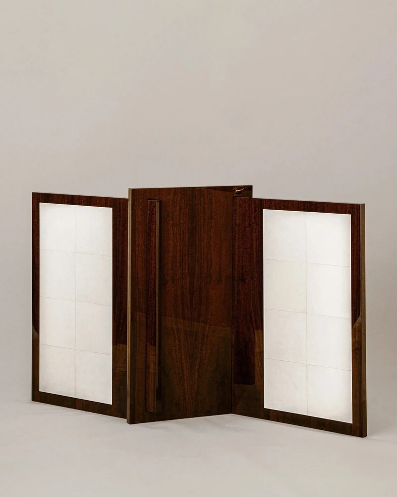 'Additions' Half Screen Handcrafted in Wood Veneer & Parchment