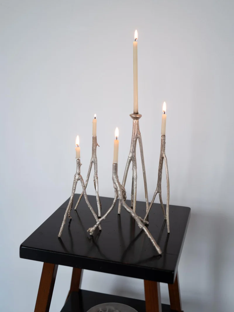 Botanical Candle Holders in Brass and Silver