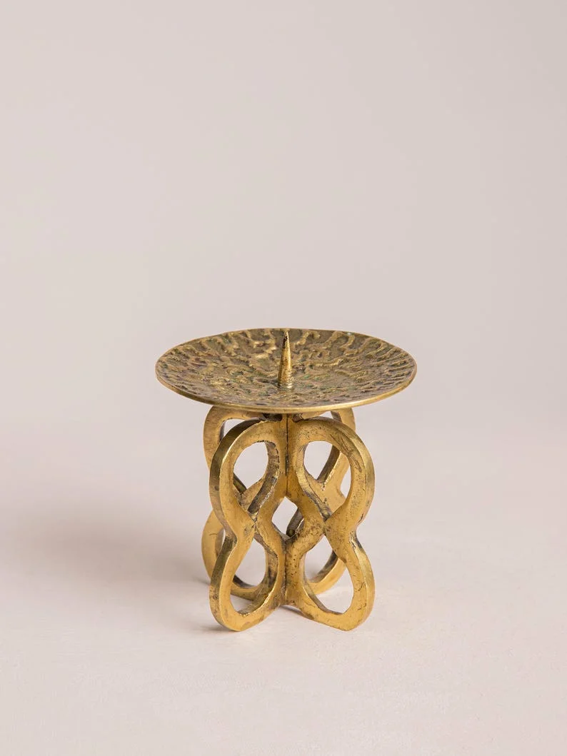 Brutalist Brass Candle Holder