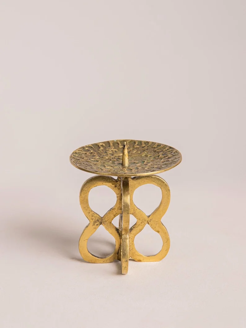 Brutalist Brass Candle Holder