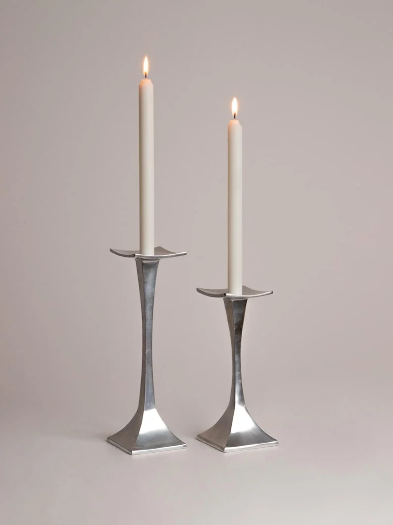 Vintage Pair of Aluminum Candle Holders, 1980s