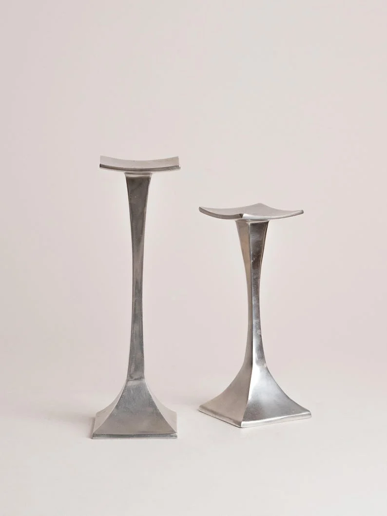 Vintage Pair of Aluminum Candle Holders, 1980s