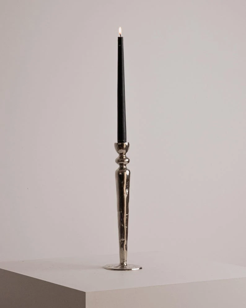 Vintage Brutalist Hand-Hammered Silver Candleholder