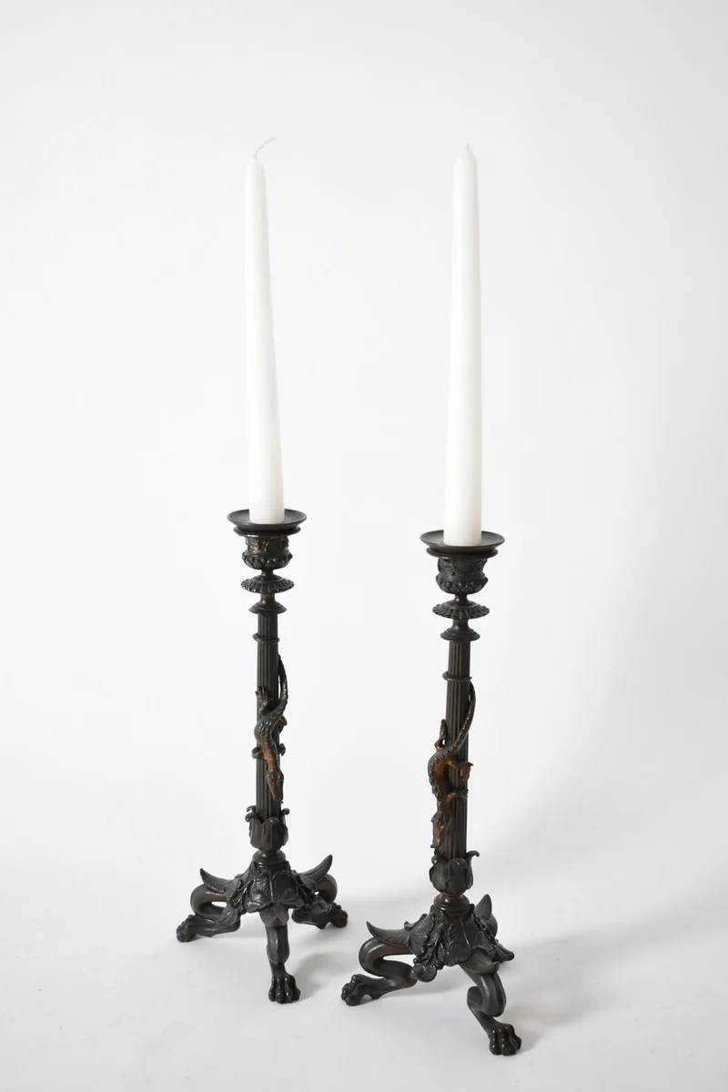 Set of Four Tripod Zoomorphic Bronze Candleholders, XIXth c.