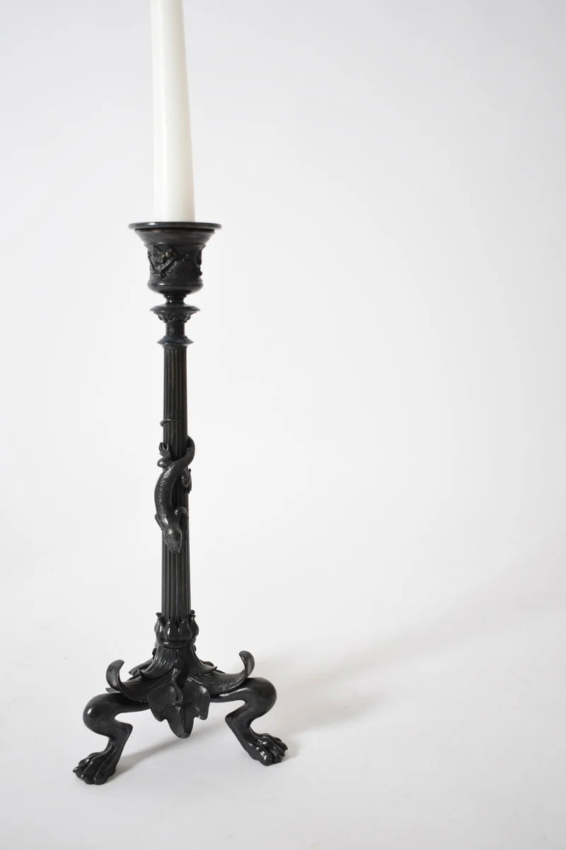 Set of Four Tripod Zoomorphic Bronze Candleholders, XIXth c.
