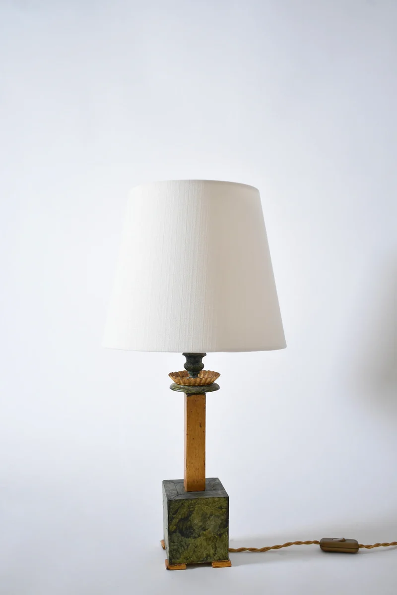 Vintage Pair of marble trompe l'oeil wooden Table Lamp, 1940s