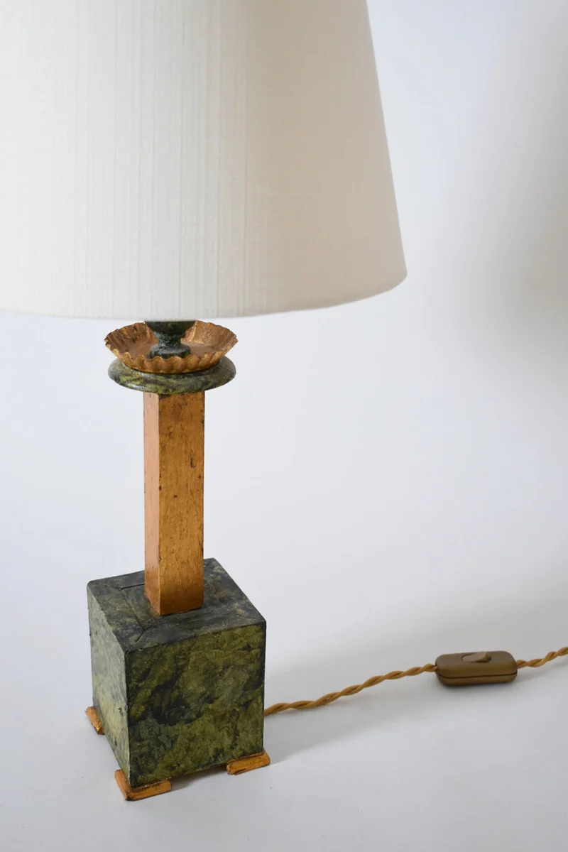 Vintage Pair of marble trompe l'oeil wooden Table Lamp, 1940s