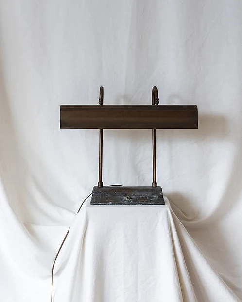 Vintage Double Arm Bronze Library Table Lamp