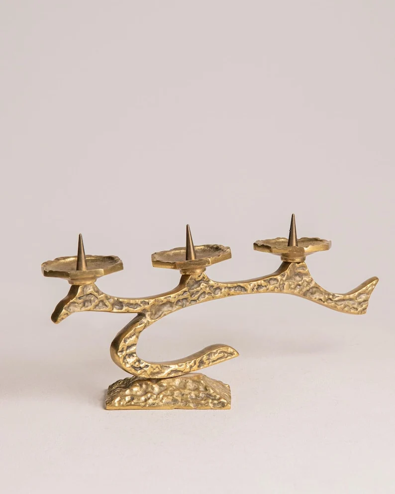 Vintage Brutalist Brass Antique Candelabra