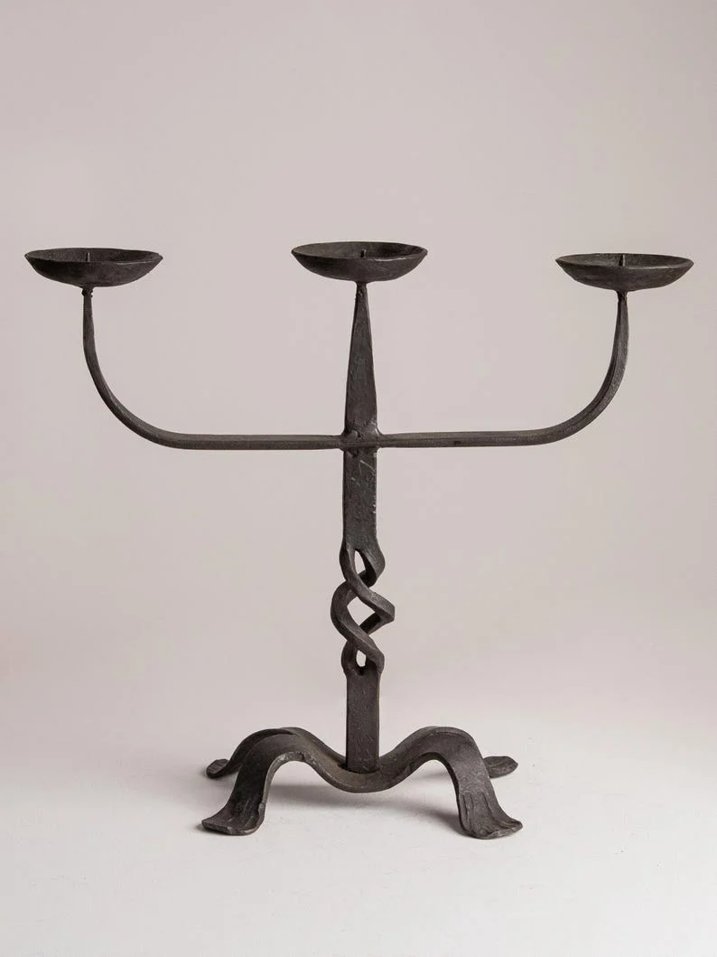 Hand-Forged Spanish Revival Wrought Iron Candelabra