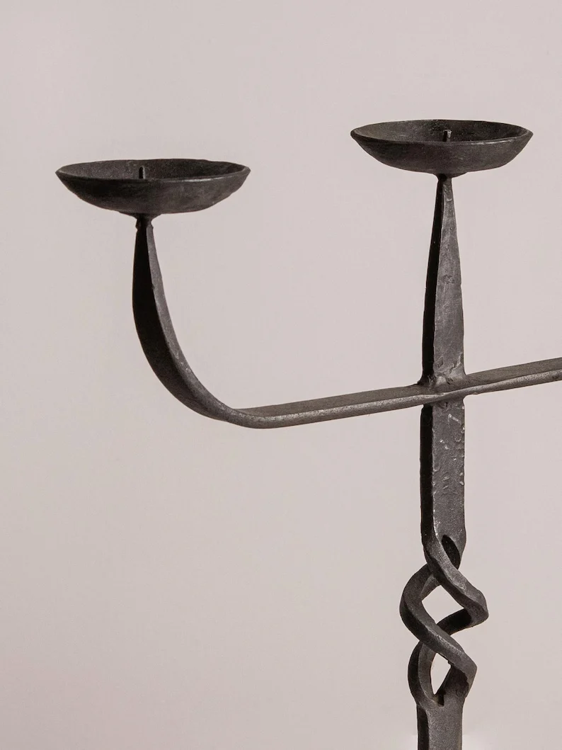 Hand-Forged Spanish Revival Wrought Iron Candelabra