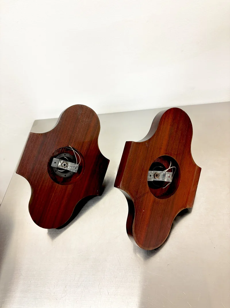 Pair of Geometric Art Deco Wall Lights, Carved wood, France, 1960s