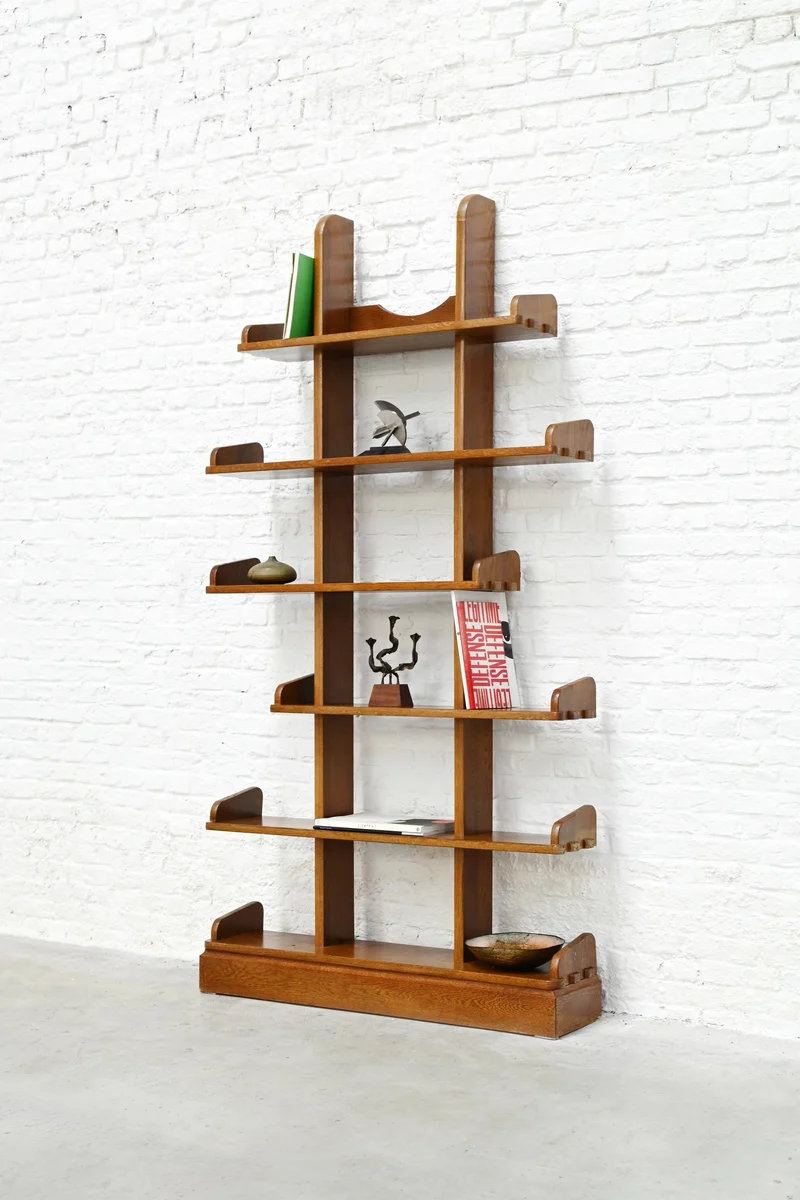 Brutalist Oak Asymmetrical Shelving Unit or Bookcase, The Netherlands, 1970s