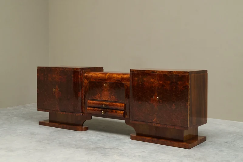 De Coene Frères Art Deco Sideboard in Walnut and Burl Veneer Belgium 1930s