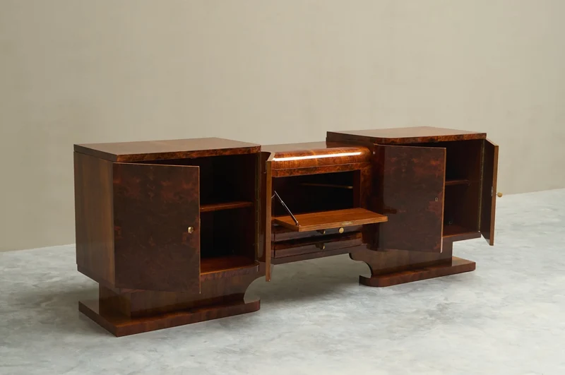 De Coene Frères Art Deco Sideboard in Walnut and Burl Veneer Belgium 1930s