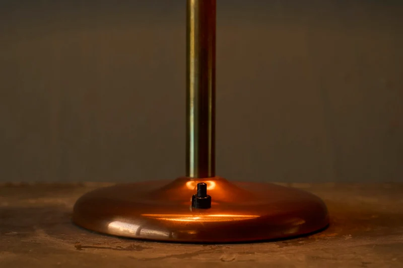 Vintage Art Deco Table Lamp in Patinated Copper, Brass and Satin Glass 1950s