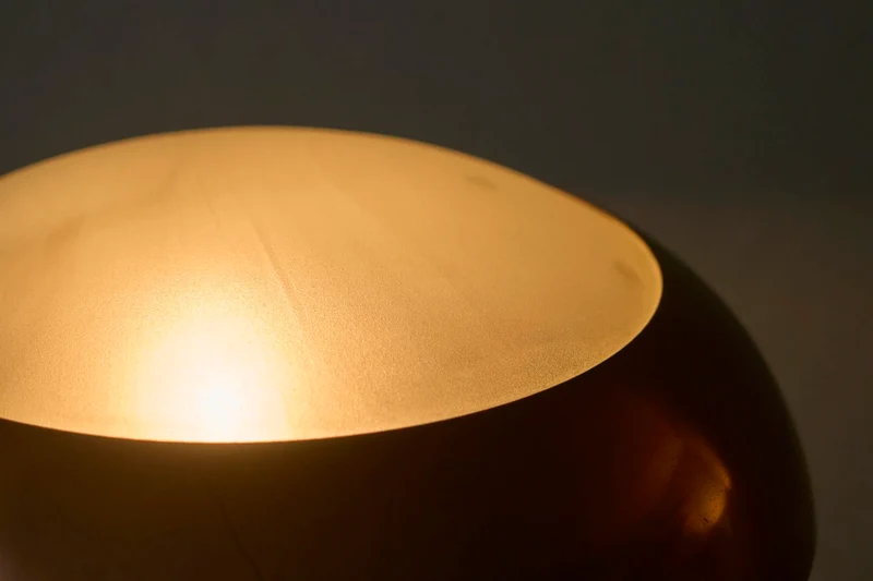 Vintage Art Deco Table Lamp in Patinated Copper, Brass and Satin Glass 1950s
