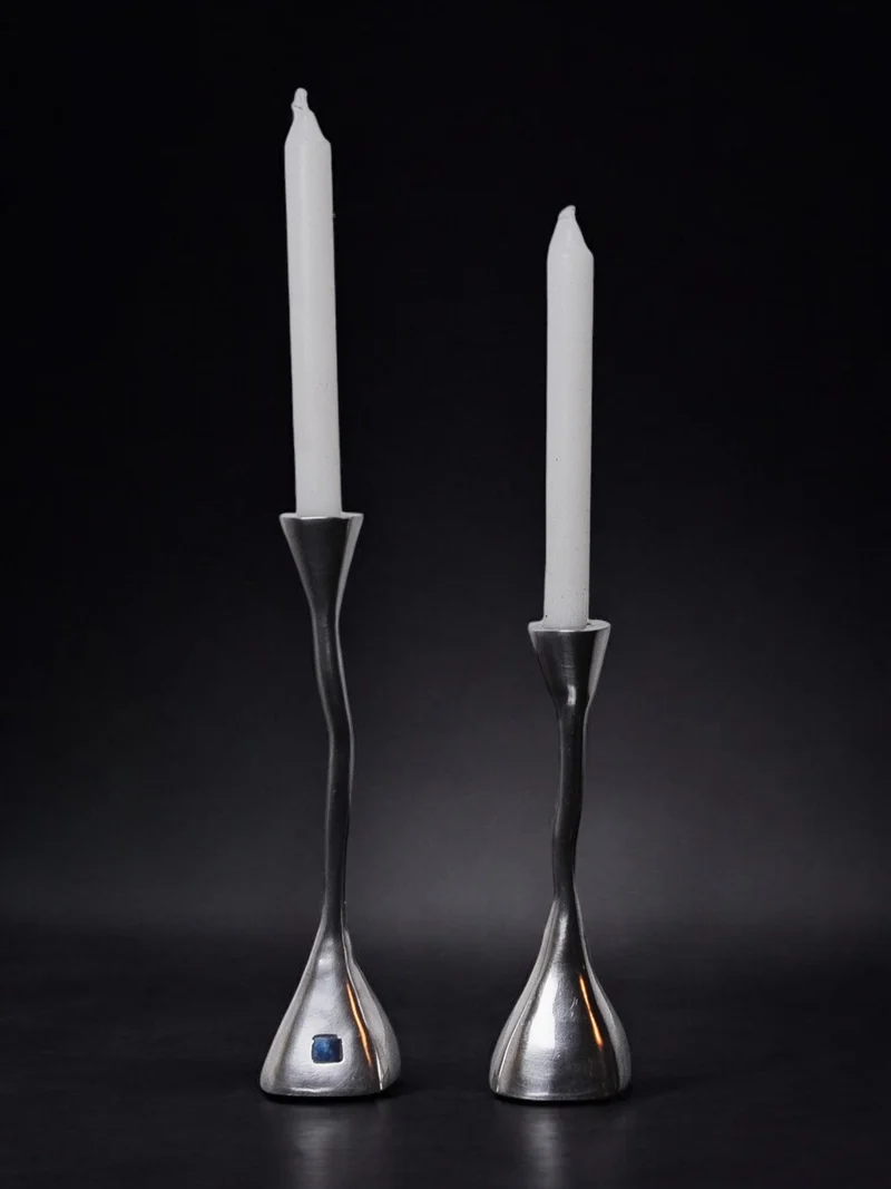 Pair of zigzag Candleholders, Art3, Spain, 1970